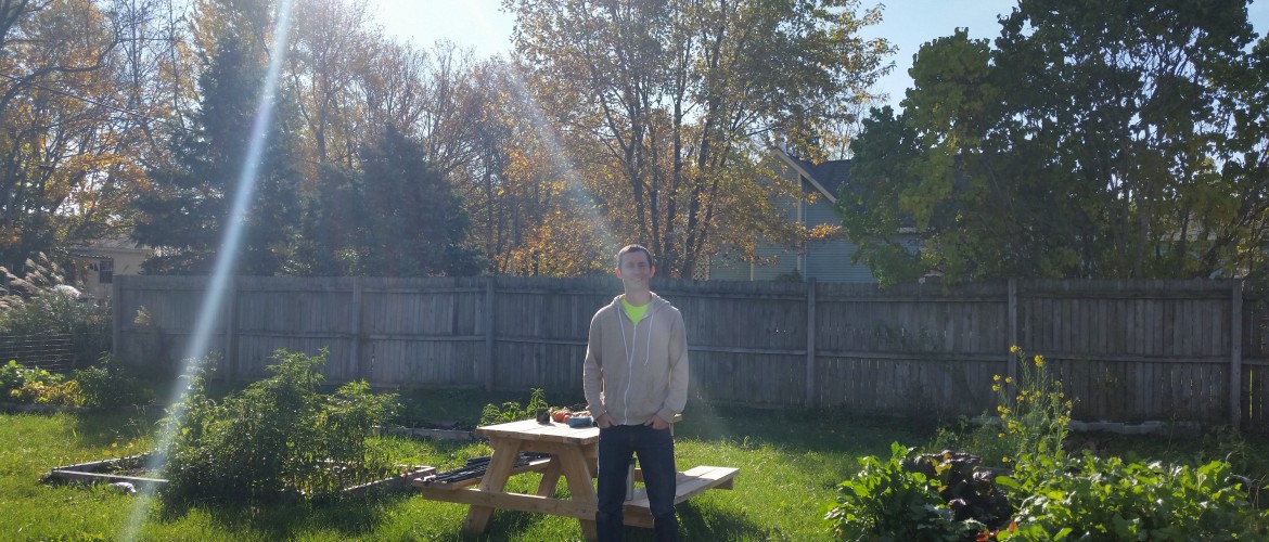 Noah in the Urban Farmer garden.
